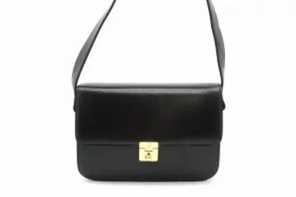 Celine Diffusion Shoulder Bag Triomphe Leather Black